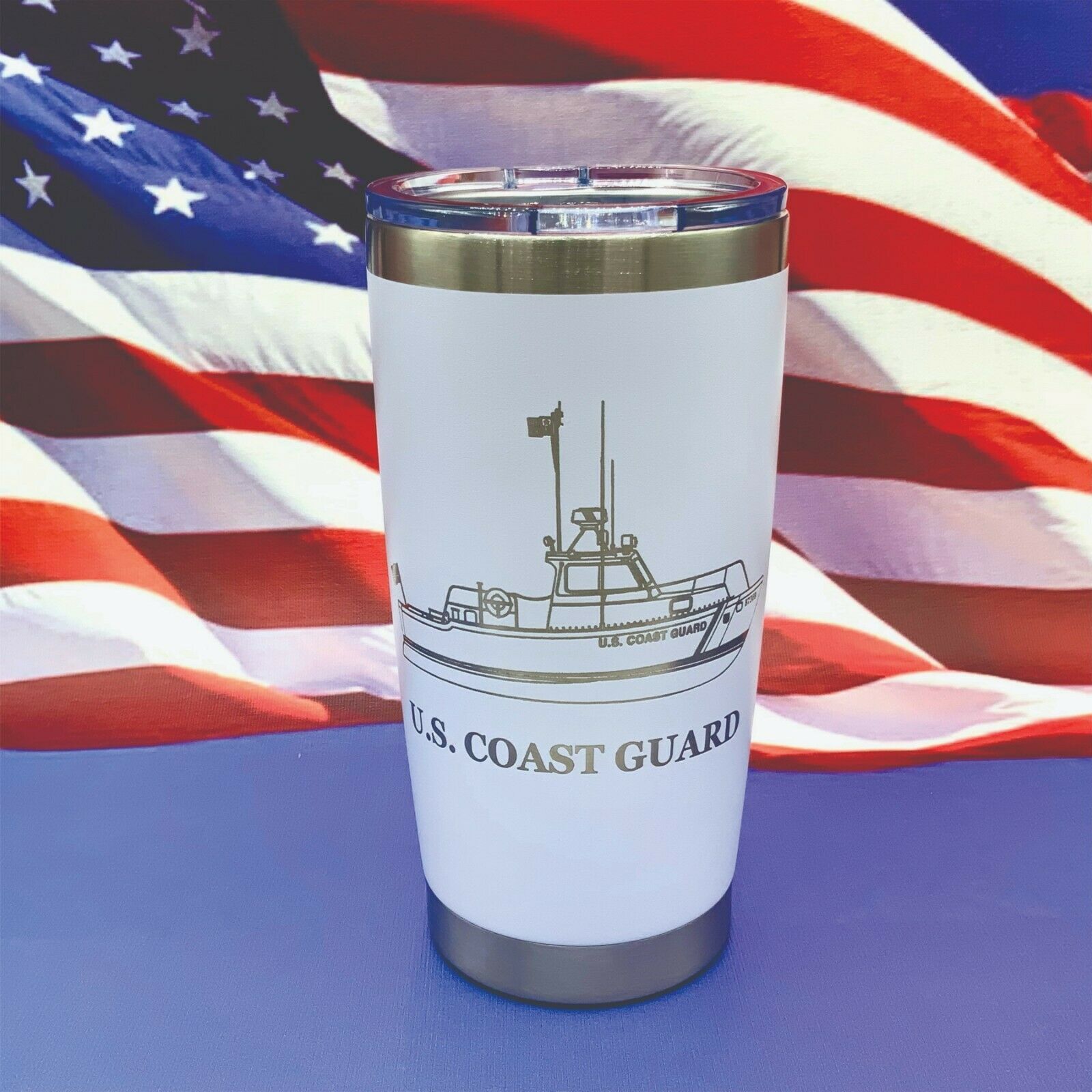 Coast Guard Engraved Tumbler Cup Water Bottle Military Travel Mug Coffee Thermos - $23.95