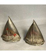 Vintage Metal Salt &amp; Pepper Sail Boat Shakers Souvenir From Pontiac Mich... - $24.70