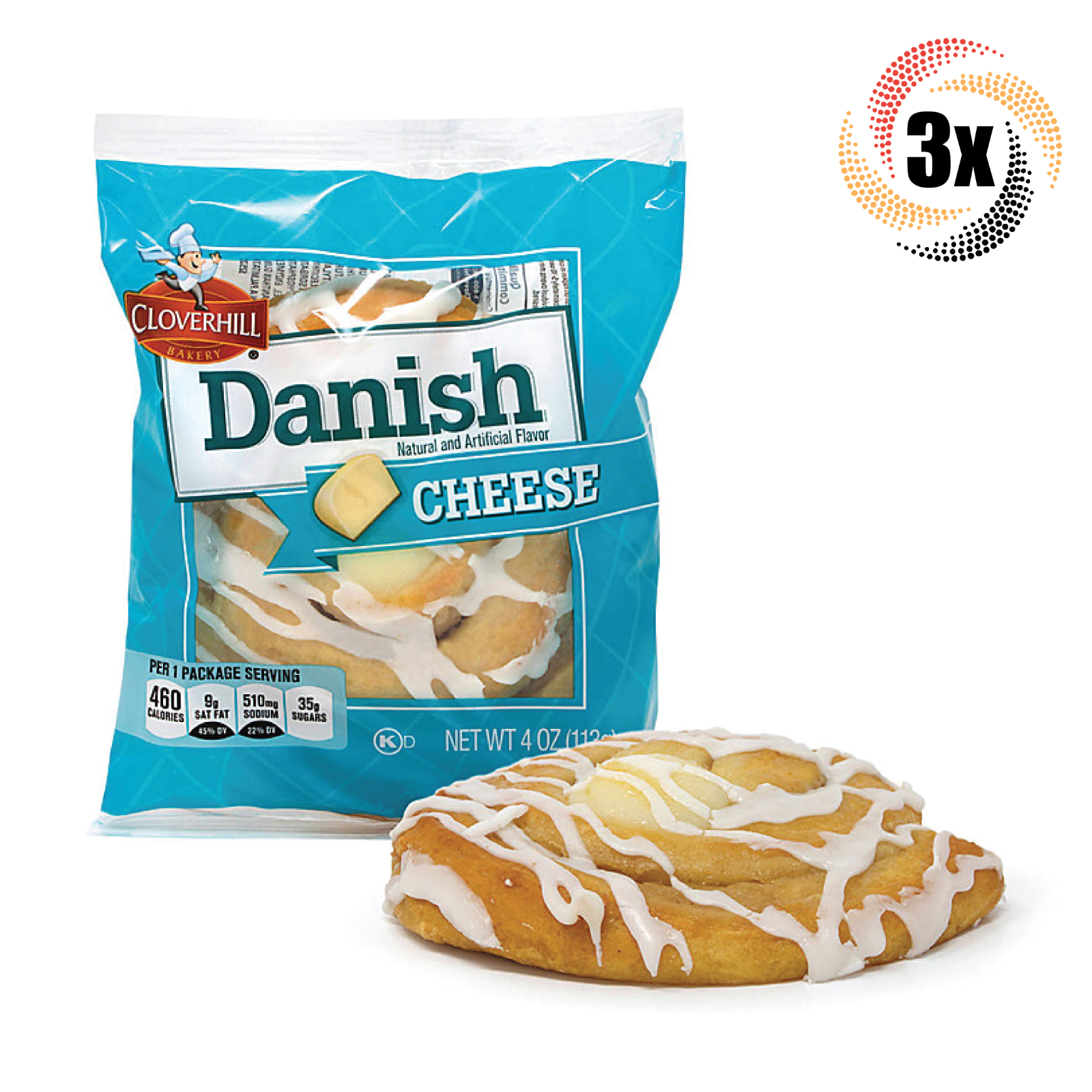 3x Packs Cloverhill Bakery Cheese Flavor Danish 4oz Fast Free Shipping! - $12.78