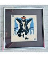 Vtg Needlepoint 17x17&quot; Framed Art Horah Dancing Rabbi Judaism Judaic Jew... - $100.00