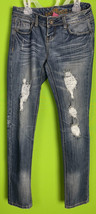 Almost Famous Juniors  Size3 Low Rise Blue Denim Stretch Distressed Jeans - £10.93 GBP