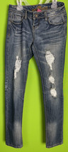 Almost Famous Juniors  Size3 Low Rise Blue Denim Stretch Distressed Jeans - £10.74 GBP