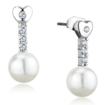 3W675 - Rhodium Brass Earrings with Synthetic Pearl in White - $418.70 MXN