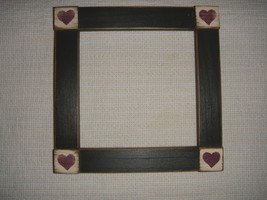 Green Wooden Cross Stitch Frame With Cream Corners &amp; Burgundy Hearts  - $17.99