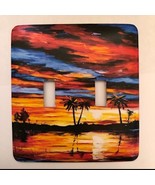 Palm Trees&amp;Sunset Metal  Light Switch Plate  Double Toggle - £7.30 GBP