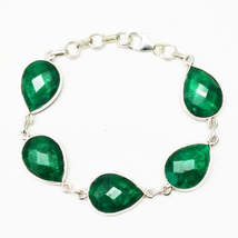 Natural Indian Emerald Gemstone Bracelet, Birthstone Bracelet, 925 Sterling Silv - £37.11 GBP