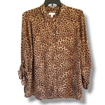 Charter Club Women&#39;s Size XXL Brown Leopard Print Roll Tab Button Up Shirt - £27.68 GBP