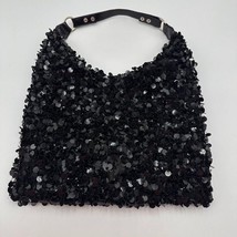 Sequin Hobo Shoulder Bag Purse Vintage Y2K Black Beaded Silver Tone Hard... - $24.74