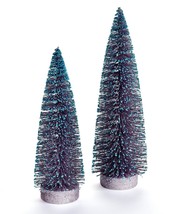 Christmas Tree Decor Set of 2 Pine Look With Blue Detail on Branch 12" 14" High