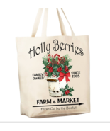 Reusable Grocery Shopping Cotton Canvas Bag, Holly Berry Christmas - $330.52 MXN