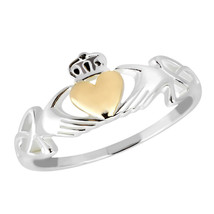Celtic Claddagh Love Heart Gold Vermeil Over Sterling Silver Ring-9 - £15.81 GBP