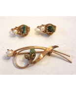 VTG Faux Pearl Jewelry LOT Green Agate Stone Chip Wire PIN &amp; Clip On EAR... - €20,58 EUR