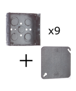 [Lot of 9] Steel City Square Outlet Box 4x4x1.5&quot; &amp; Blank Cover Combo - $893.20 MXN