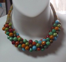 Bohemian Ceramic Beads Multi-Color Woven Yarn/Thread Necklace - £58.66 GBP