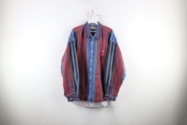 Vtg 90s Guess Mens Large Faded Spell Out Rainbow Striped Collared Button Shirt - £40.15 GBP
