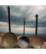 Rustic French Cast Iron and Copper Ladle and 2 Strainers Antique Kitchen... - $83.79