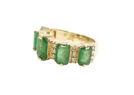 Solid Yellow Gold Emerald Diamond Engagement Ring Emerald Diamond Wedding Ring - £643.18 GBP