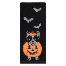 NEW Halloween Pumpkin Frenchie Puppy Bulldog Bat Hand Towel black 16 x 25 inches - £7.99 GBP