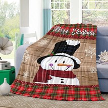 Flannel Throw Blanket Christmas Snowman with Topper Snowflakes,Lightweight Soft - £31.96 GBP