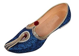 Mens Jutti Mojari ethnic Wedding Flat Shoes US size 8-12 Stone Party Royal Blue - £25.38 GBP