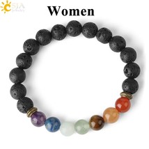 CSJA 7 Chakra Bracelets Lava Reiki Stones for Women Men Couple Rosary Beads Natu - £10.14 GBP