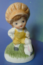 VTG Old Collectibles Cute Bisque Figurine Child Girl Boy w/ Rabbit Bunny Hare - £9.86 GBP