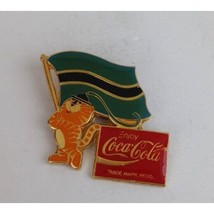 Vintage Coca-Cola Olympic Tiger Holding Botswana Flag Lapel Hat Pin - $14.07