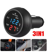 3in1 LED Digital Voltmeter Thermometer 12V 24V Cigarette Lighter USB Car... - $18.01 CAD