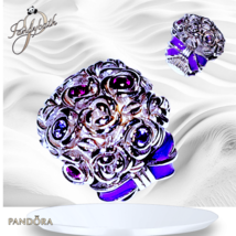 Pandora Silver Charm Purple Bow Bouquet sliding Charm US SELLER - $39.59
