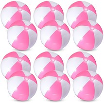 12 Pcs 16&#39;&#39; Pink And White Beach Ball Pvc Inflatable Ball Bulk Blow Up P... - £41.66 GBP