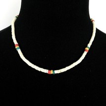 SHELL HEISHI vintage choker necklace - white dyed multicolor handmade boho 17&quot; - £23.98 GBP