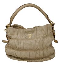 Prada Nappa Gaufre Convertible Beige Ruched Leather Hobo Bag - $289.99