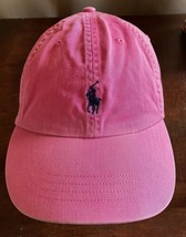Polo Ralph Lauren Light Pink With Navy Pony Logo Leather Strap Back Hat Cap - $20.78