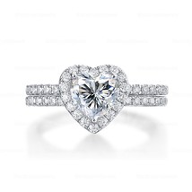 1Ct Heart Cut Halo Moissanite 14k White Gold Plated Wedding Band Bridal Ring Set - £201.25 GBP+