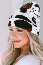 Black Cow Spots Printed Warm Beanie Hat - £19.72 GBP