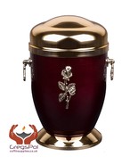 Beautiful red metal cremation urn for ashes with rose Adult funeral urn ... - $105.00