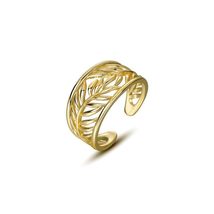 S925 Sterling Silver Gold-Plated Adjustable Leaf Motif Band Ring - Women&#39;s Silve - £24.04 GBP