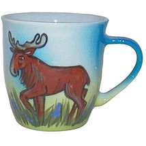 Klar Hand Painted Moose Elk in Iris Field Made in Estonia Coffee Mug Cup - £26.36 GBP