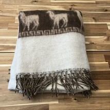 peru blanket ABA Textiles Large Throw 73 X 64” Alpaca Wool Brown Cream Fringe - £99.41 GBP