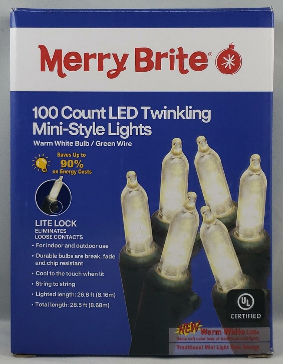 Merry Brite LED Twinkling Mini-Style Lights Green Wire Warm White 100 Ct... - $18.80