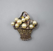 Flower Basket Pin Sterling Silver Marcasite Pearl 925 Vintage Brooch - £23.12 GBP