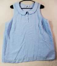 ELLE Tank Top Women Large Blue Check 100% Polyester Sleeveless Round Neck Button - £14.06 GBP