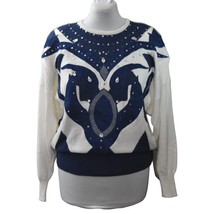Vintage Nilani Sweater Womens M Sequin Jewel Denim Ugly Winter New Old Stock - £58.76 GBP