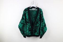 Vtg 90s Streetwear Womens Small Distressed Big Button Flower Cardigan Sweater - £32.12 GBP