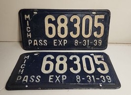 1939 Original Michigan State Matched Pair License Plates Set 68305 - £47.12 GBP