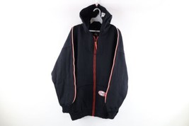 NOS Vintage 90s Streetwear Mens Large Striped Heavyweight Full Zip Hoodie Black - £79.09 GBP