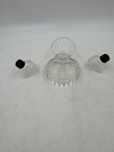 Vintage Clear Glass Fantail Sea Shell Salt and Pepper Shaker with Tray A... - £9.77 GBP