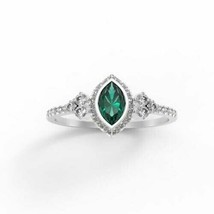 2Ct Simulated Emerald Diamond Halo Engagement Ring 14K White Gold Plated Silver - £69.61 GBP