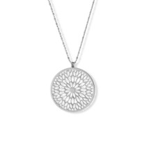 18&quot;+2&quot; Round Flower Pattern Disk Pendant 925 Silver Beaded Chain Unisex Necklace - £120.17 GBP