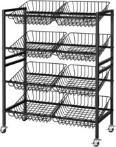 Kitchen Storage Cart, Rolling Snack Cart, 25.2&#39;&#39;W 4 Tier Fruit Basket, B... - $90.99